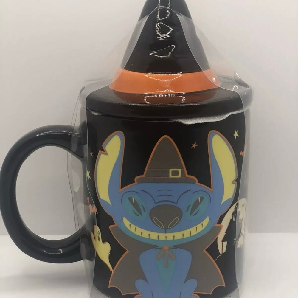 DISNEY STITCH HALLOWEEN WITCH HAT LIDDED MUG NEW